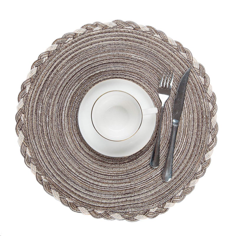 SHACOS Round Placemats Set of 6 Braided Glitter Round Table Placemats 15 inch for Wedding Holiday Party (Multicolor - Light Coffee, 6) - Image 2